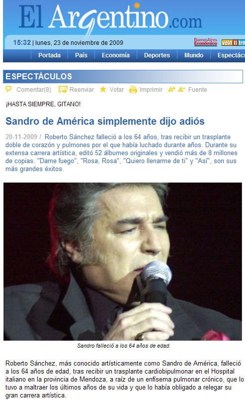 El Argentino.com mató a Sandro